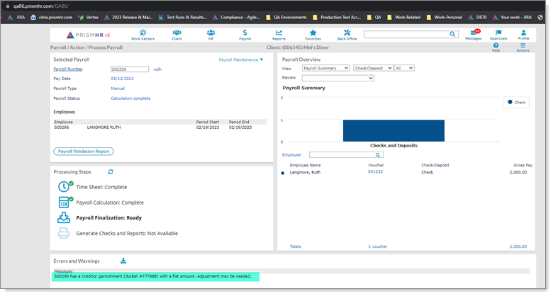 Payroll Warning for flat amount creditor garnishment